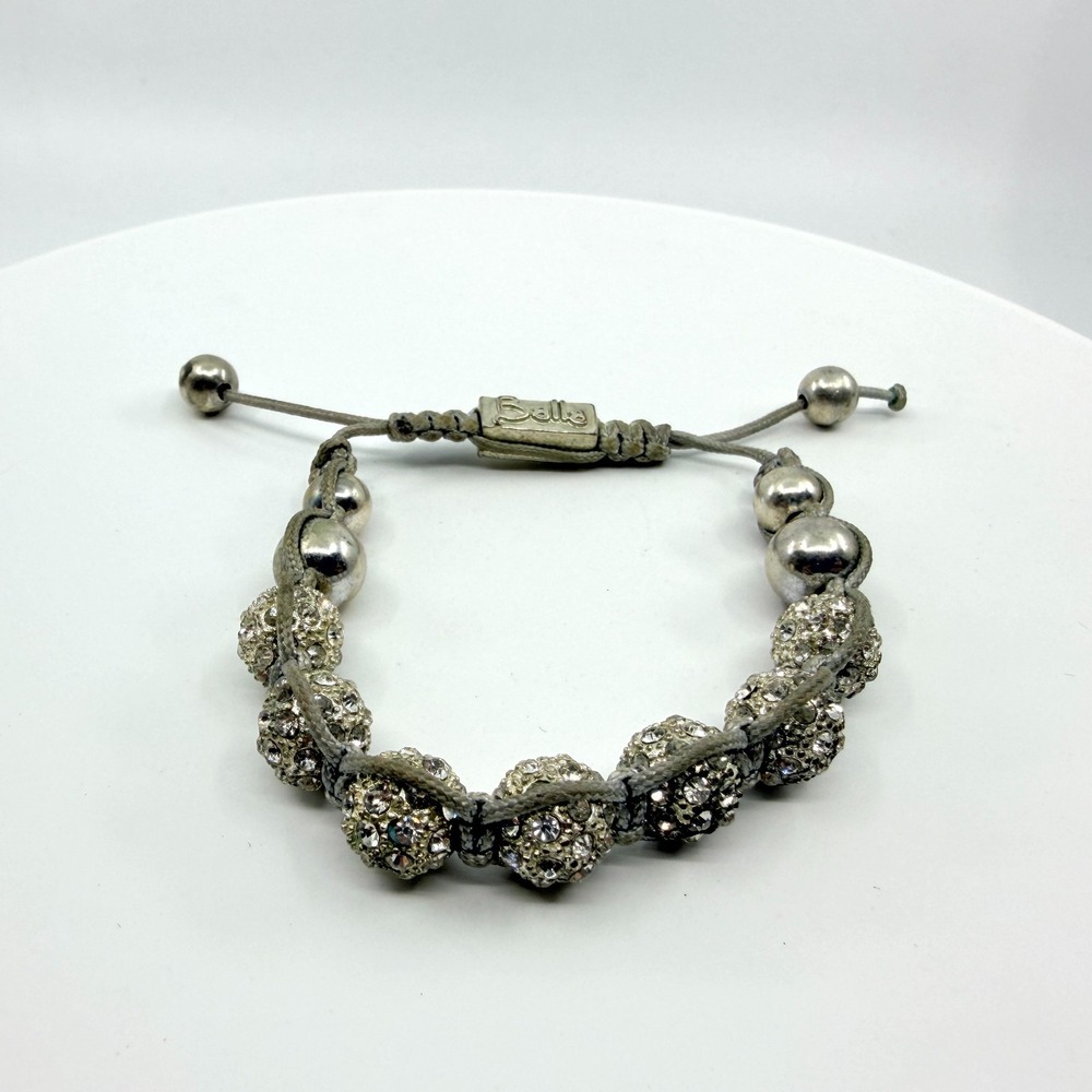 VTG Bella Silver Crystal Pavé Shamballa Macrame Pull String Bracelet